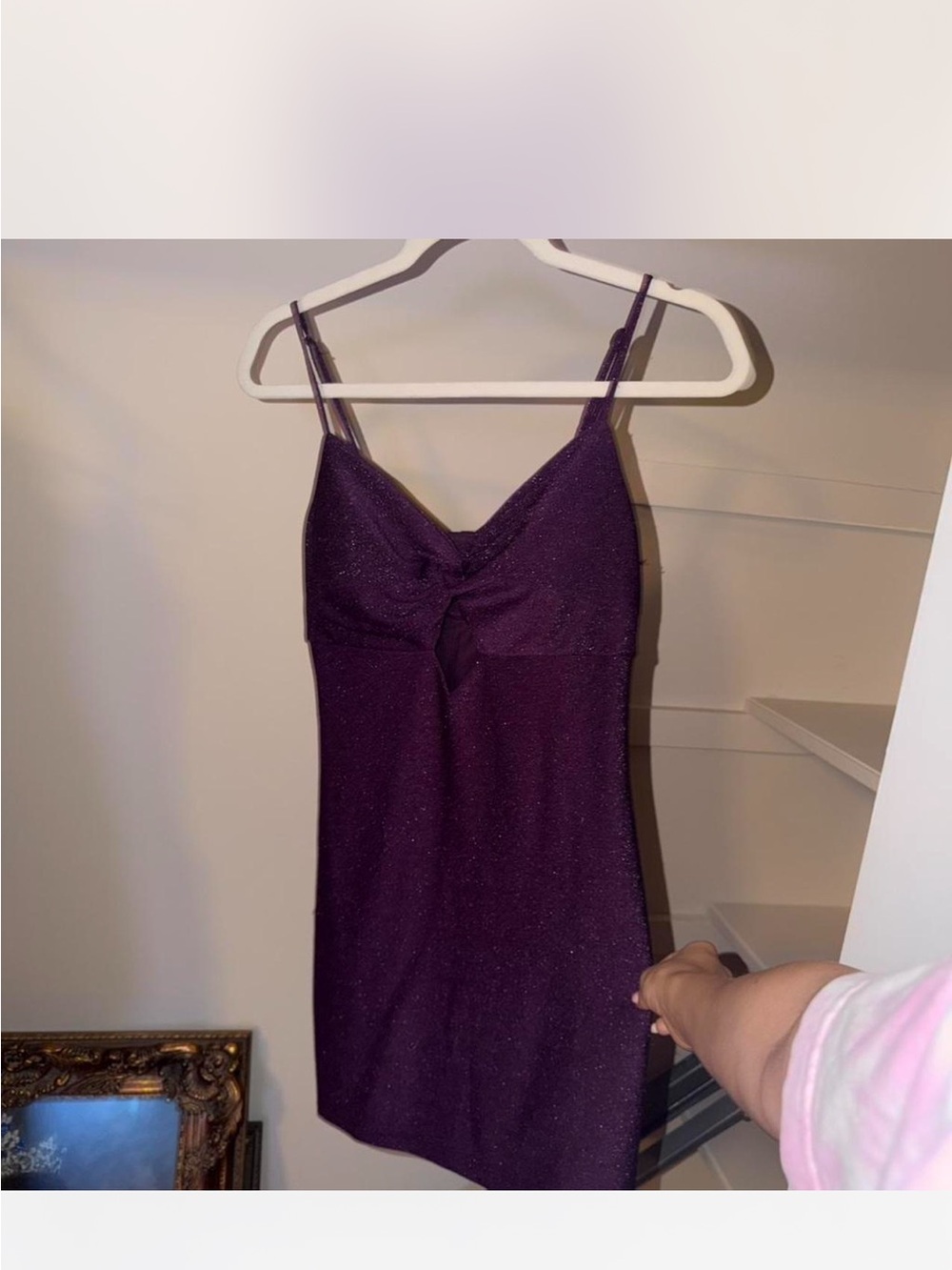 City Studio Purple Shimmer Twist-Front Slip Dress
